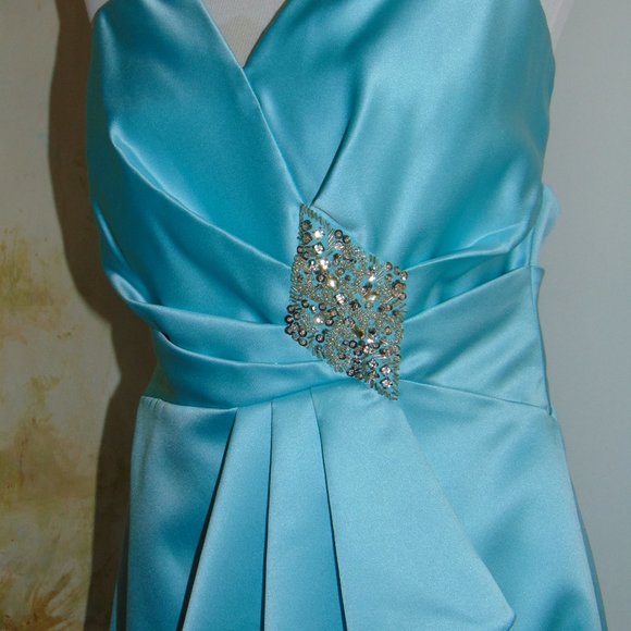 BADGLEY MISCHKA Pleated Baby Blue Cocktail/Special Occasions Dress Strapless 12 - Picture 8 of 9
